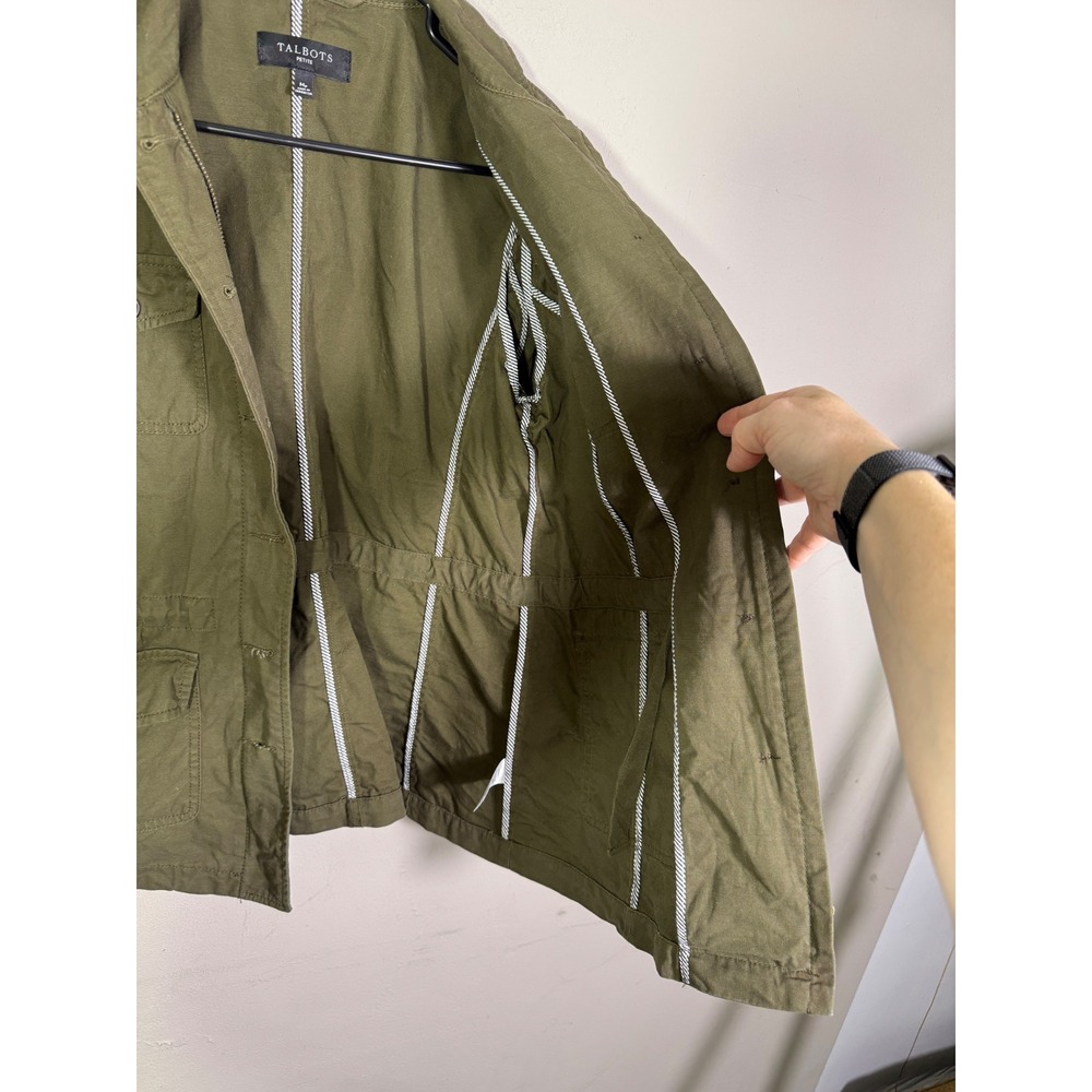 Talbots Twill Field Jacket Olive Green Cotton Utility Sz MP Safari Military Fall - Picture 4 of 16